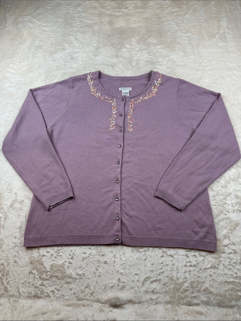 Worthington Size XL Embellished Lavender Button-Front Cardigan | Formal